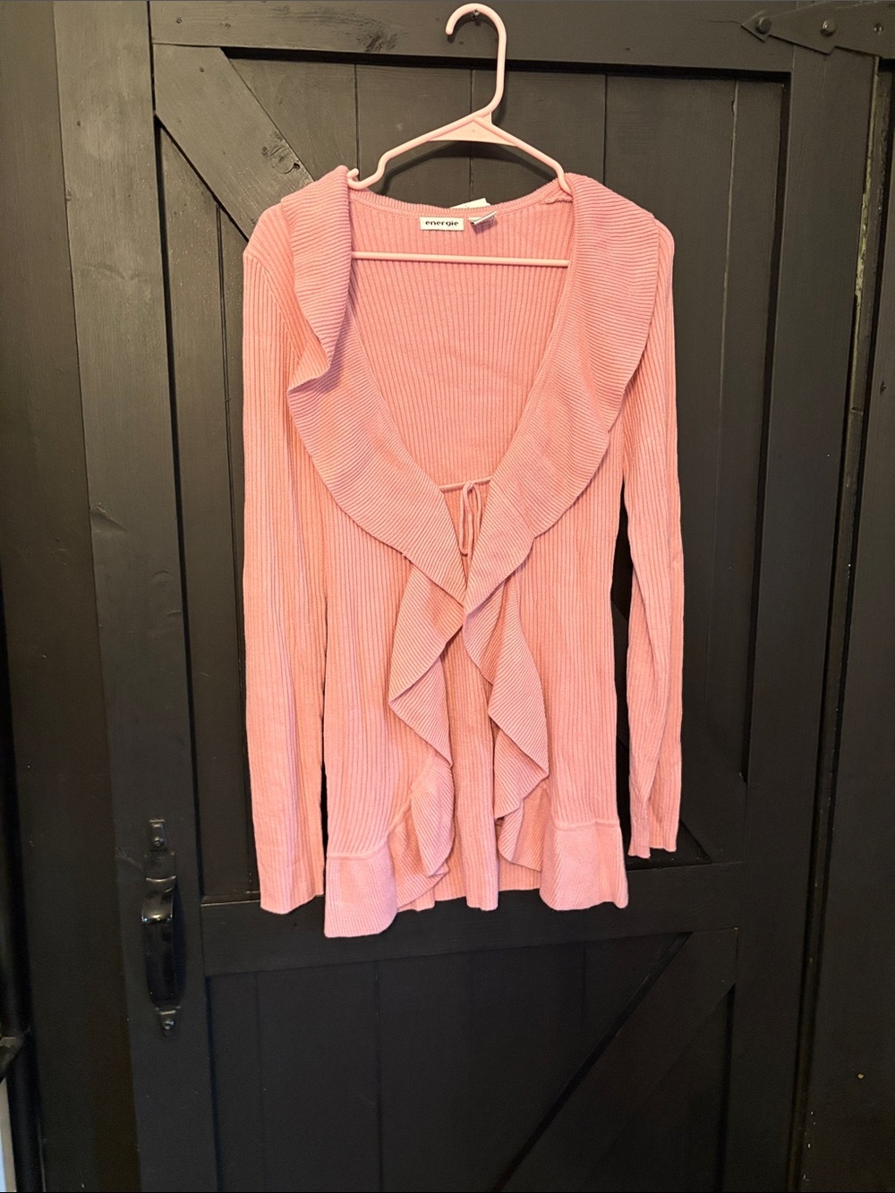 Energie Pink Ribbed Open Cardigan with Tie